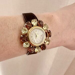 Vintage Taylorette Rhinestone Women’s Watch Suede Band Mid-Century